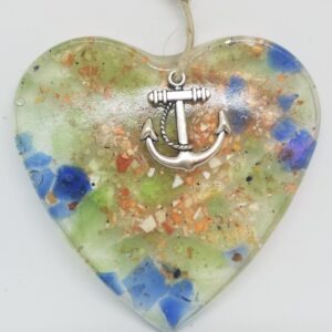 Crushed Lobster with Green and Blue Sea Glass Heart Ornament