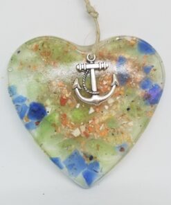 Crushed Lobster with Green and Blue Sea Glass Heart Ornament