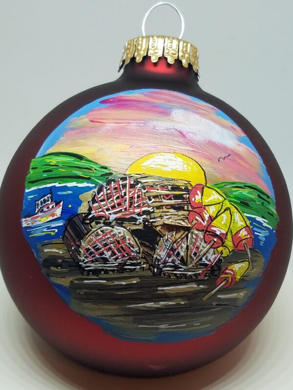 Buoys and Lobster Traps Painted Glass Ornament