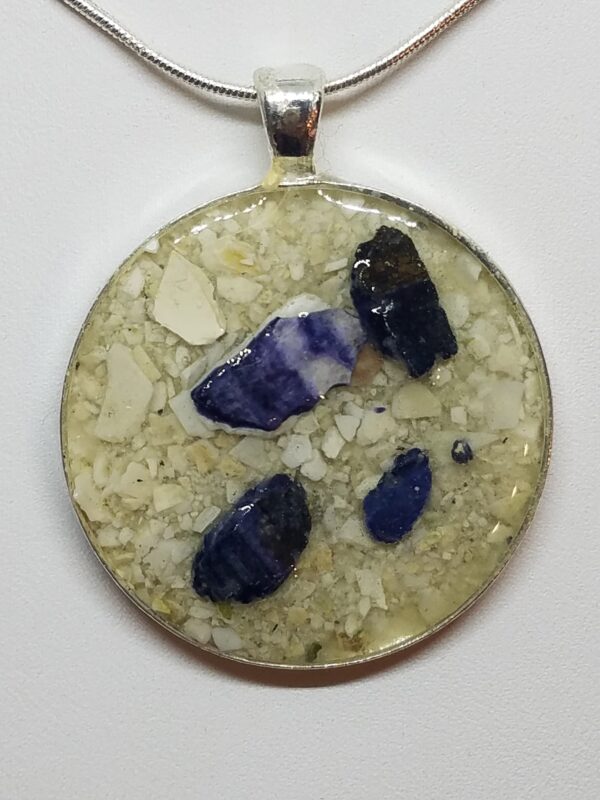 Crushed Clam Shell with Mussel Accents Jewelry Pendant