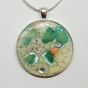 Crushed Clam and Blue Abalone Shell Jewelry Pendant