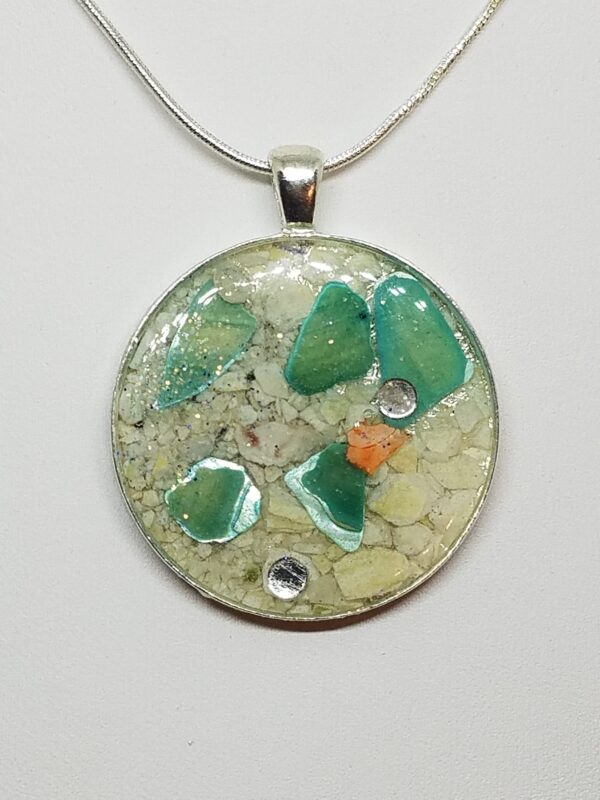 Crushed Clam and Blue Abalone Shell Jewelry Pendant