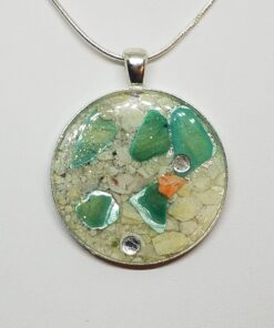 Crushed Clam and Blue Abalone Shell Jewelry Pendant