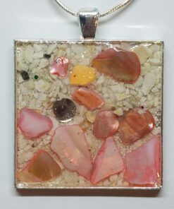 Crushed Clam and Pink Abalone Shell with Lobster Shell Accent Jewelry Pendant