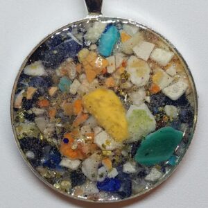 Crushed Lobster Mussel Clam Blue Abalone Shell Jewelry Pendant