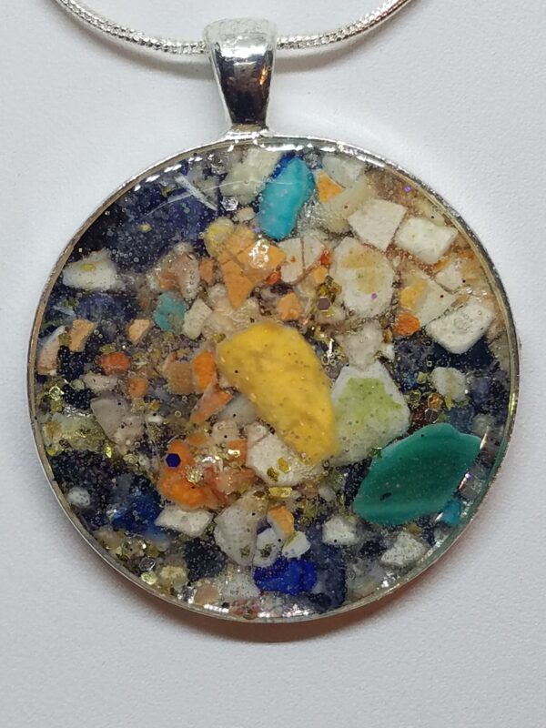 Crushed Lobster Mussel Clam Blue Abalone Shell Jewelry Pendant
