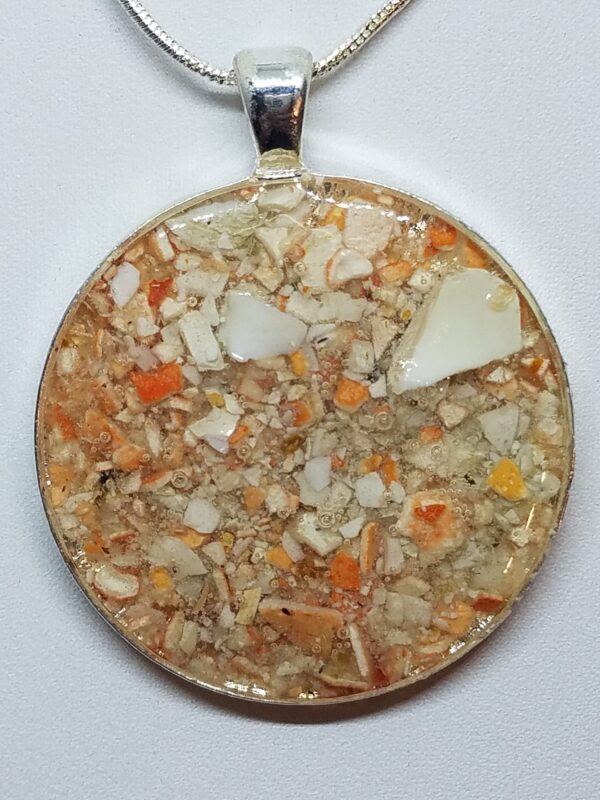 Crushed Lobster and Clam Shell Jewelry Pendant