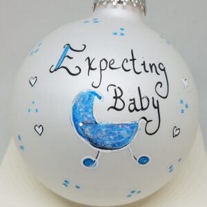 Expecting Baby Boy Heartfelt Glass Ornament