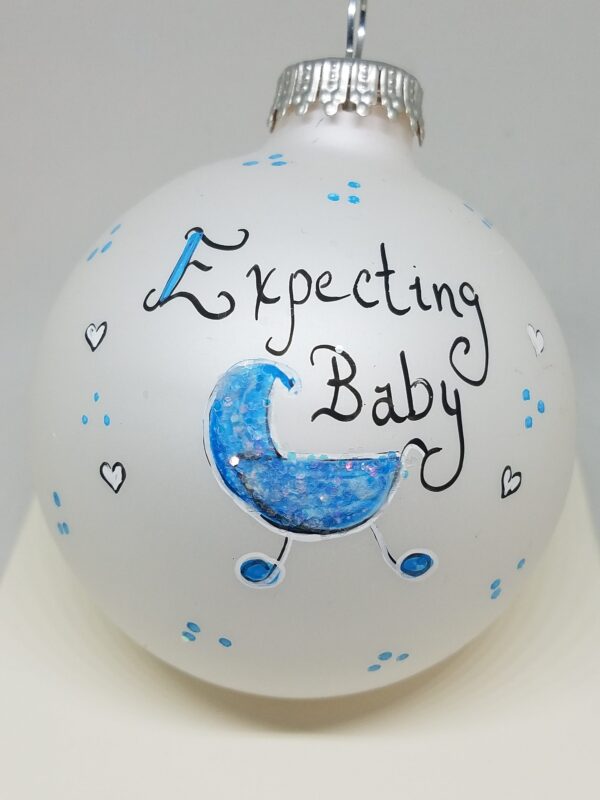 Expecting Baby Boy Heartfelt Glass Ornament