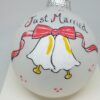 Just Married Wedding Bells Heartfelt Glass Ornament