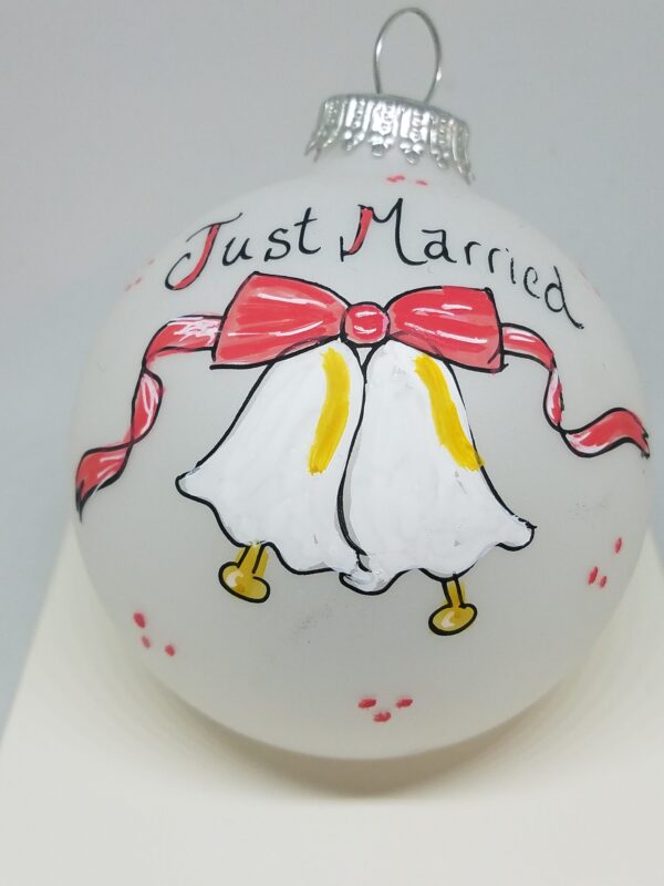Just Married Wedding Bells Heartfelt Glass Ornament