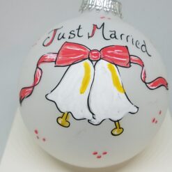 Just Married Wedding Bells Heartfelt Glass Ornament