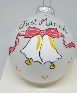 Just Married Wedding Bells Heartfelt Glass Ornament