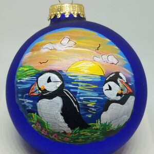 Puffins on Coast Painted Glass Ornament
