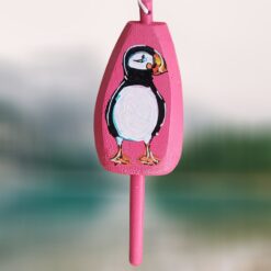 Puffin-on-Pink-Wood-Lobster-Buoy-Ornament Christmas Vacation Shop Bar Harbor Maine