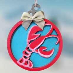 Red-Lobster-on-Blue-Wood-Layered-Ornament Christmas Vacation Shop Bar Harbor Maine