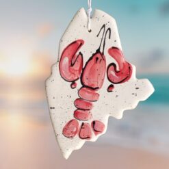 Red-Lobster-on-Maine-Ceramic-State-Ornament Christmas Vacation Shop Bar Harbor Maine