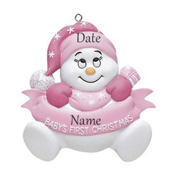 Personalized Baby Girl First Christmas Snow Baby Ornament