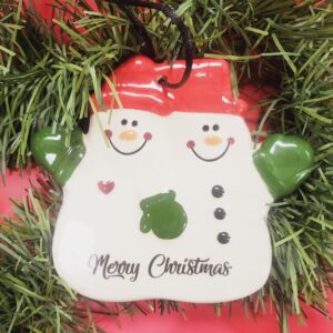 Merry Christmas Snowmen Couple Clay Ornament