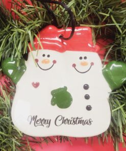 Merry Christmas Snowmen Couple Clay Ornament