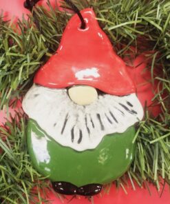 Red and Green Christmas Gnome Ceramic Ornament