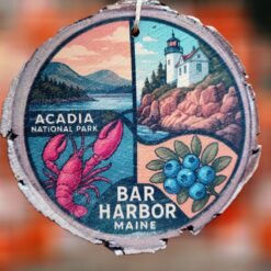 Acadia-National-Park-Woodsie-Collage-with-Lobster-Lighthouse-Blueberries-and-Mountain-Ornament_Christmas_Vacation_Shop_Bar_Harbor_Maine