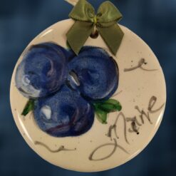Blueberries-on-Ceramic-Circle-Ornament-with-Green-Bow_Christmas_Vacation_Shop_Bar_Harbor_Maine