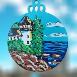 Coastal-Lighthouse-with-Black-Roof-Hand-Painted-Wood-Circle-Ornament_Christmas_Vacation_Shop_Bar_Harbor_Maine