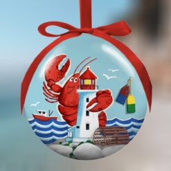 Lobster-with-Lighthouse-Poly-Ball-Ornament_Christmas_Vacation_Shop_Bar_Harbor_Maine