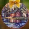 Log-Cabin-on-Lake-at-Dusk-Woodsie-Ornament_Christmas_Vacation_Shop_Bar_Harbor_Maine