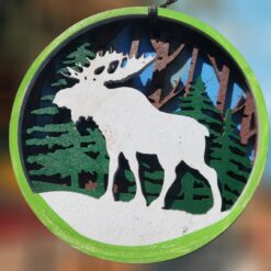 Moose-Winter-Scene-with-Trees-and-Blue-Background-Layered-Wood-Ornament_Christmas_Vacation_Shop_Bar_Harbor_Maine