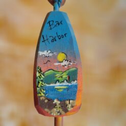 Mountain-Lake-Scene-with-Coastal-Tree-Orange-Blue-Background-on-4-Sided-Wood-Lobster-Buoy-Ornament_Christmas_Vacation_Shop_Bar_Harbor_Maine
