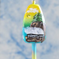 Ocean-Cliffs-Thunder-Hole-Splashing-Waves-on-Yellow-Green-Background-4-Sided-Wood-Buoy-Ornament_Christmas_Vacation_Shop_Bar_Harbor_Maine