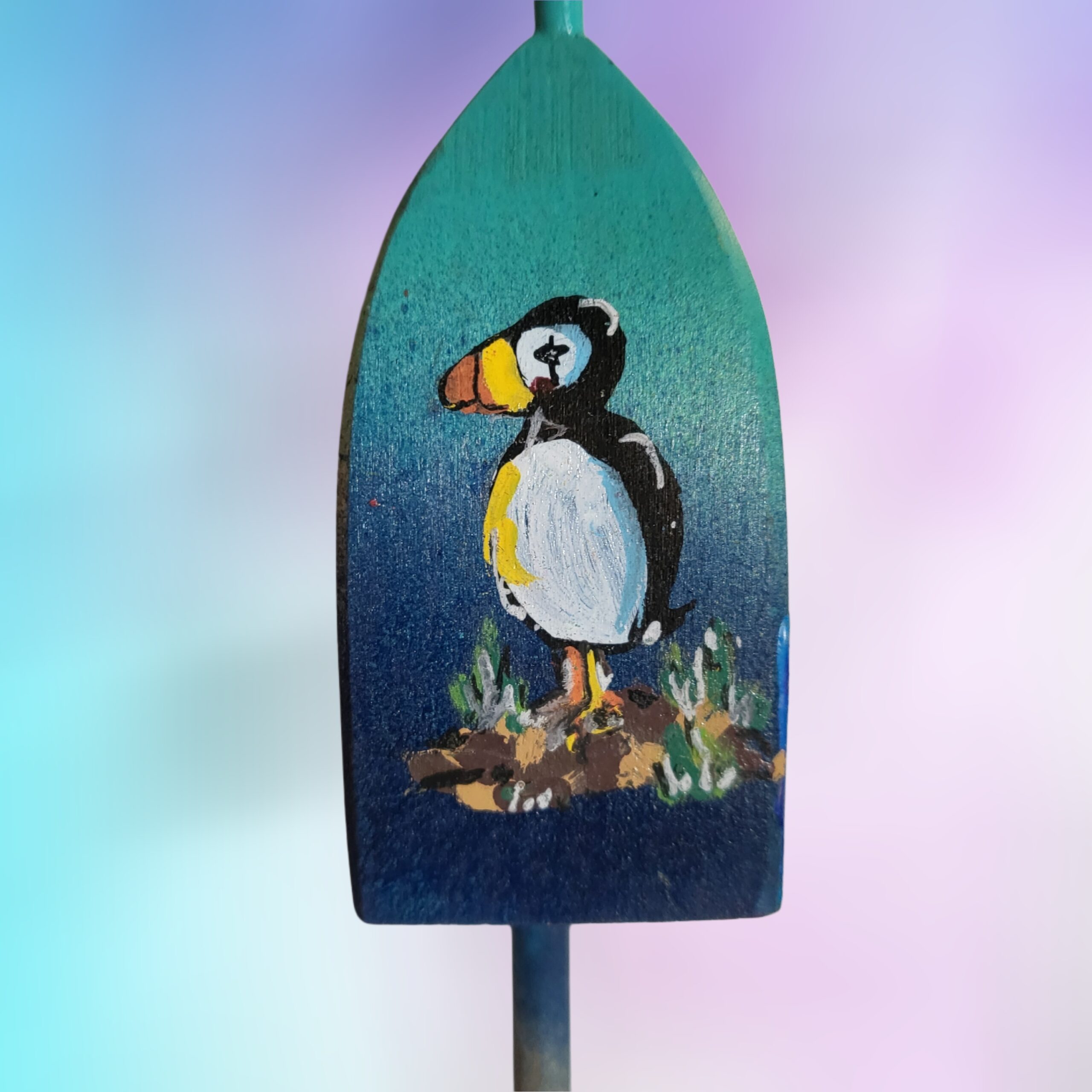 Puffin-on-Blue-Background-4-Sided-Lobster-Buoy-Wood-Ornament_Christmas_Vacation_Shop_Bar_Harbor_Maine