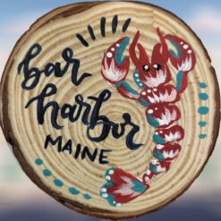 Red-Lobster-Bar-Harbor-Maine-Woodsie-Ornament-with-Blue-Accent_Christmas_Vacation_Shop_Bar_Harbor_Maine