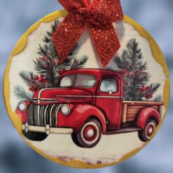 Red-Pickup-Truck-with-Christmas-Trees-Wood-Ornament-with-Gold-Accent_Christmas_Vacation_Shop_Bar_Harbor_Maine