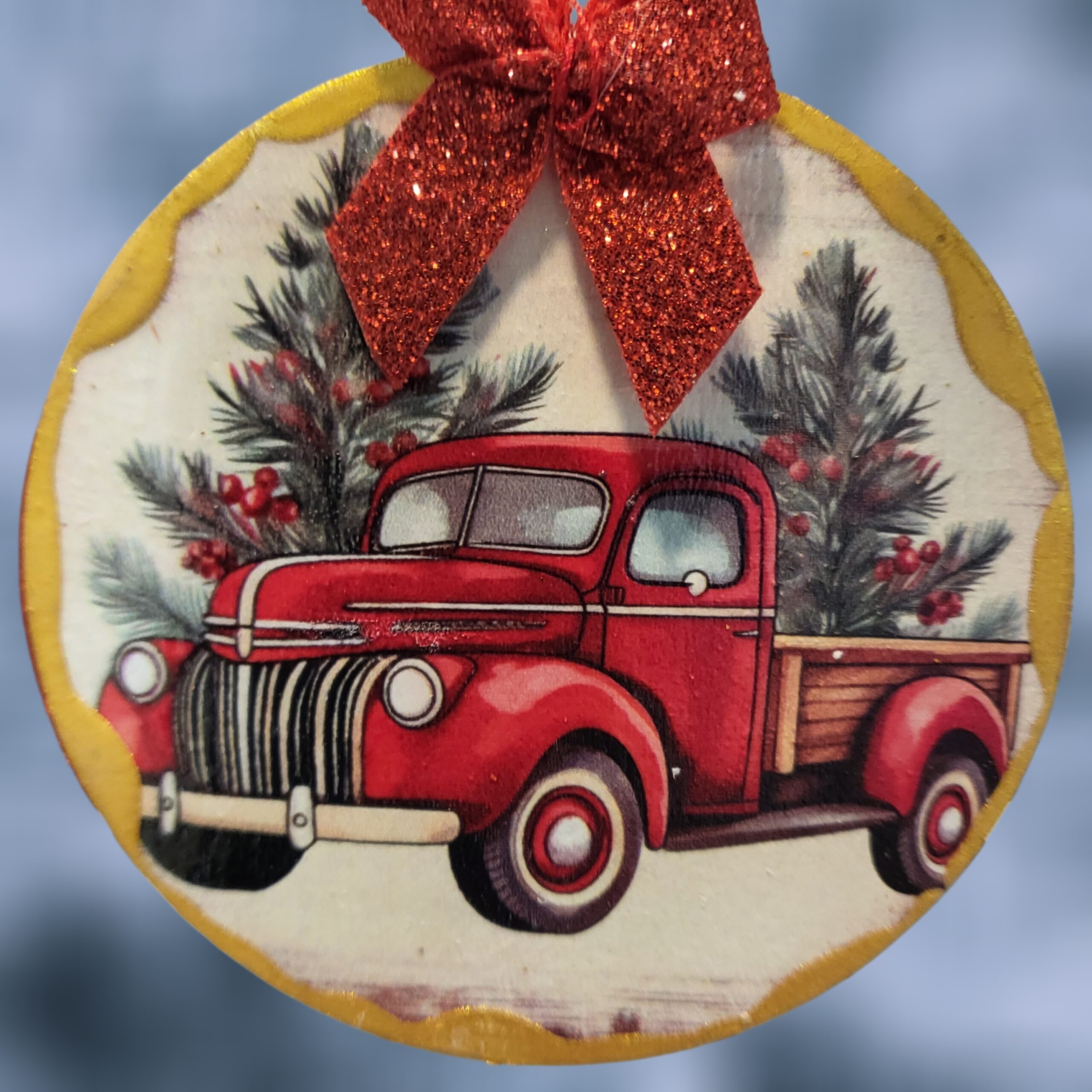 Red-Pickup-Truck-with-Christmas-Trees-Wood-Ornament-with-Gold-Accent_Christmas_Vacation_Shop_Bar_Harbor_Maine