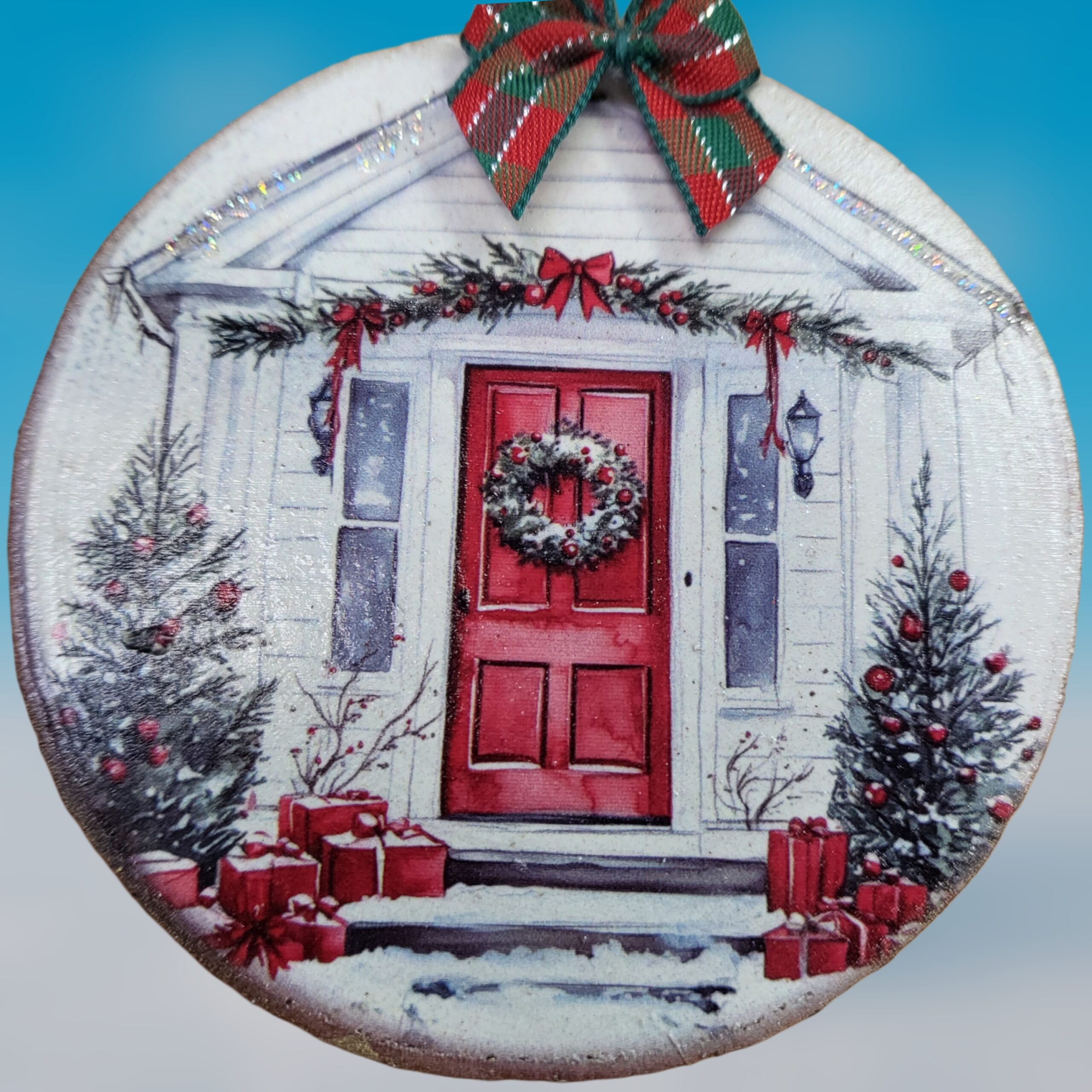 Red-Welcome-Door-White-House-with-Swag-and-Wreath-Christmas-Ornament_Christmas_Vacation_Shop_Bar_Harbor_Maine