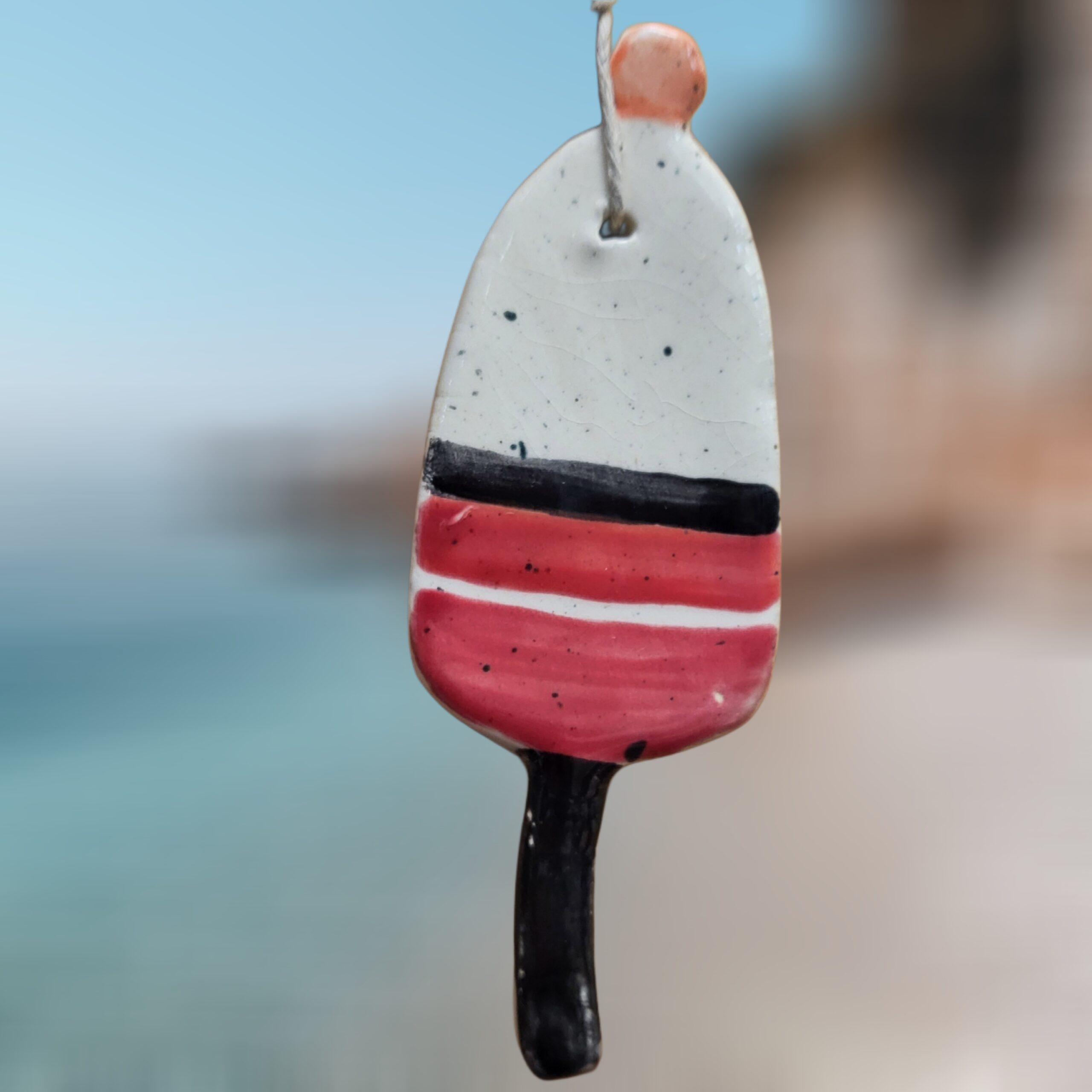 Red-and-Black-Striped-Lobster-Buoy-Ceramic-Ornament_Christmas_Vacation_Shop_Bar_Harbor_Maine