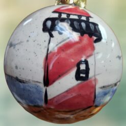 Red-and-White-Striped-Lighthouse-on-Coastal-Ocean-Scene-Ceramic-Ball-Ornament_Christmas_Vacation_Shop_Bar_Harbor_Maine