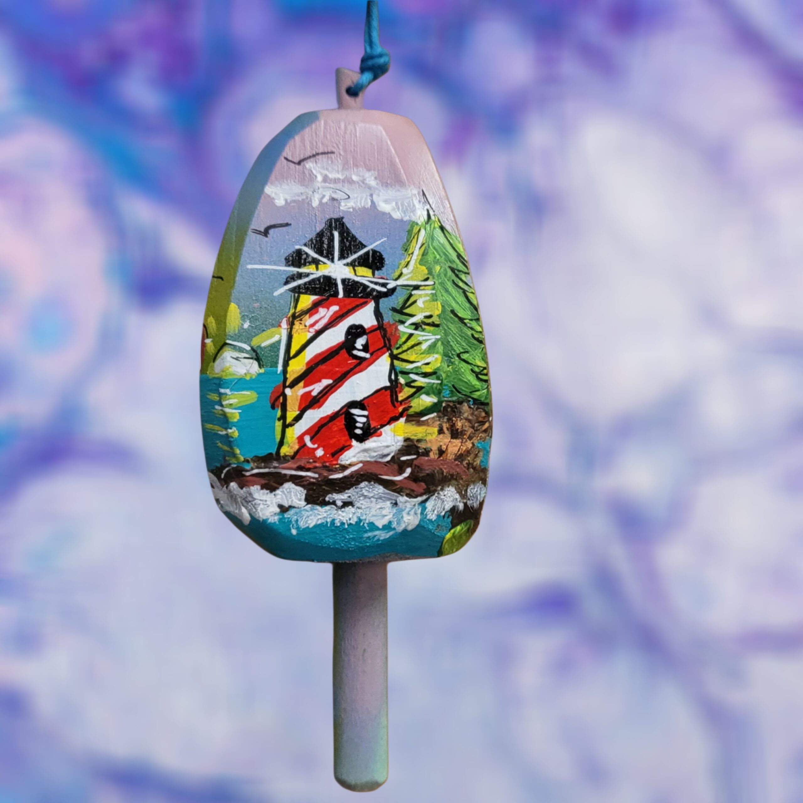 Red-and-White-Striped-Lighthouse-with-Tree-and-Coastal-Ocean-Scene-on-Pal-Background-4-Sided-Lobster-Wood-Buoy-Ornament_Christmas_Vacation_Shop_Bar_Harbor_Maine