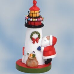 Santa-with-Bag-and-Large-White-Lighthouse-Ornament_Christmas_Vacation_Shop_Bar_Harbor_Maine