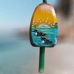 Two-Loons-Sunset-Orange-Background-on-4-Sided-Wood-Lobster-Buoy-Ornament_Christmas_Vacation_Shop_Bar_Harbor_Maine