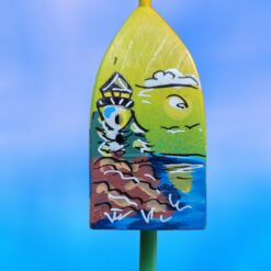 White-Lighthouse-On-Rocky-Ocean-Coastline-with-Trees-on-Yellow-Green-4-Sided-Wood-Lobster-Buoy-Ornament_Christmas_Vacation_Shop_Bar_Harbor_Maine