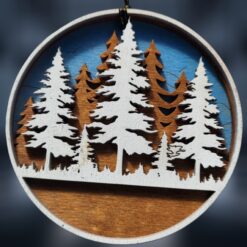 White-and-Rustic-Trees-on-Blue-Background-Layered-Wood-Ornament_Christmas_Vacation_Shop_Bar_Harbor_Maine