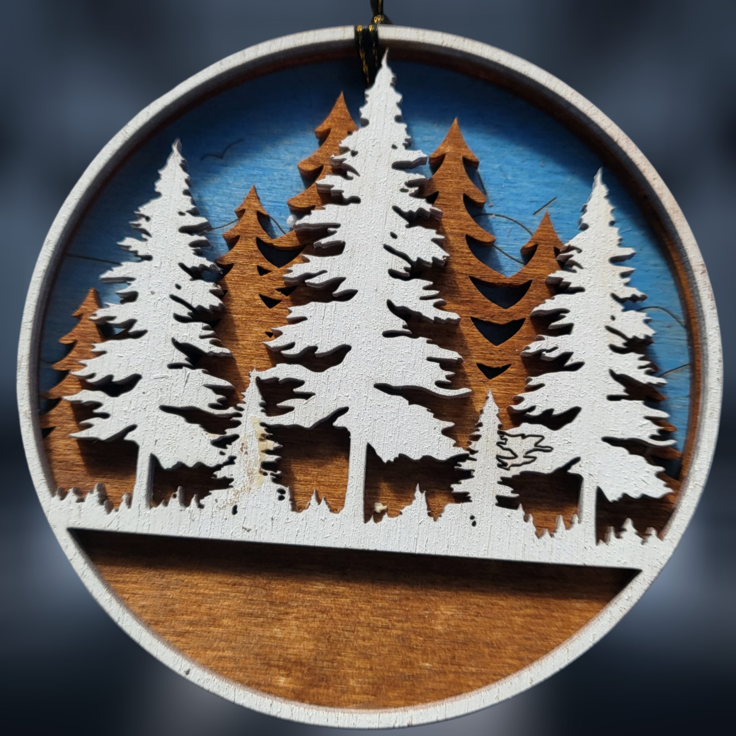 White-and-Rustic-Trees-on-Blue-Background-Layered-Wood-Ornament_Christmas_Vacation_Shop_Bar_Harbor_Maine
